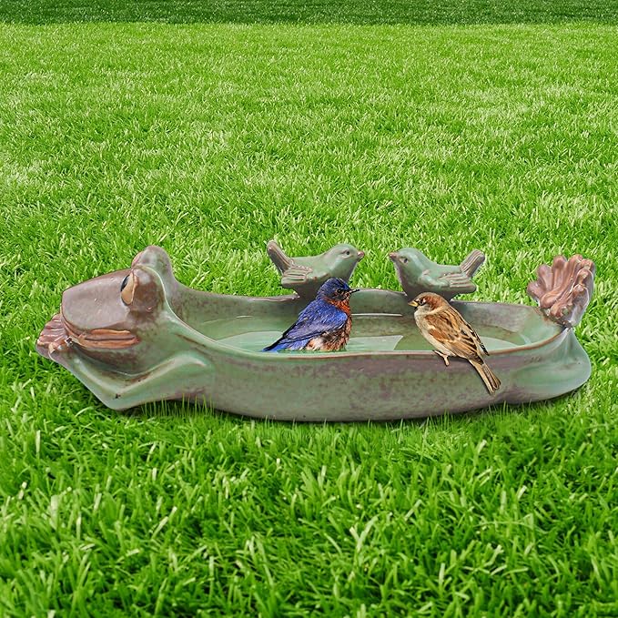 Birdbath Bowl Only, Ceramic Ground Level Bird Baths for Outdoors, Frog Bird Feeder, Water Bowl, Food Holder for Wildlife Garden Stone Terrace Balcony Lawn Outside, Fruit Tray for Home Decoration