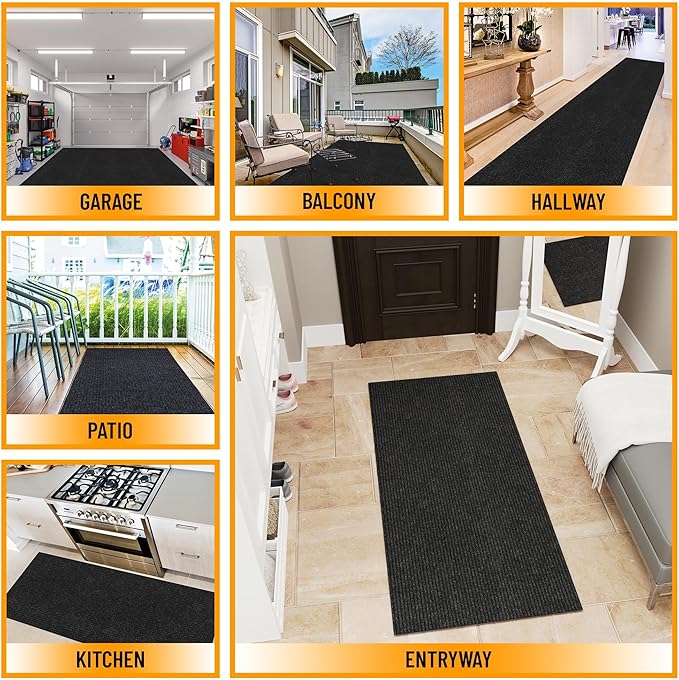 Ottomanson Front Door Mat – Non Slip Scraper Mud Mat for High Traffic Entryways, RV & Patio – Dirt Trapping and Durable for Indoor & Outdoor Use – 2'7" x 3' – Black