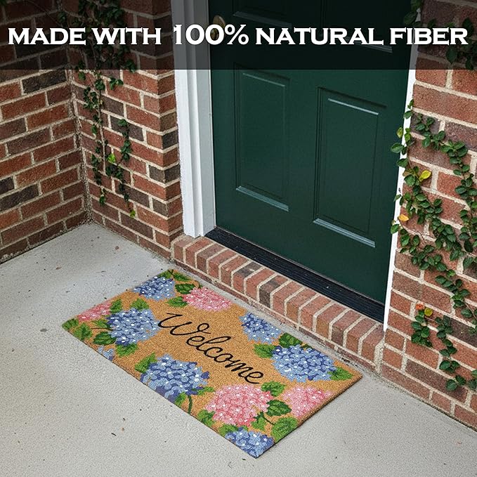 MAINEVENT Hydrangea Door Mat 30x17 Inch, Vibrant Hydrangea Doormat Outdoor, Hydrangeas Outdoor Mat for Spring, Floral Doormat for Summer, Welcome Mat Floral, Coir Spring Door Mat
