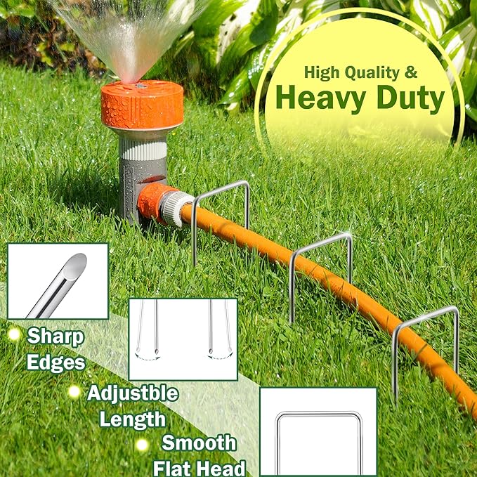 AJART Landscape Staples Garden Stakes: 6 Inch Reusable Galvanized Steel Spikes for Artificial Turf, Tents & Ground Cover - 100Pcs