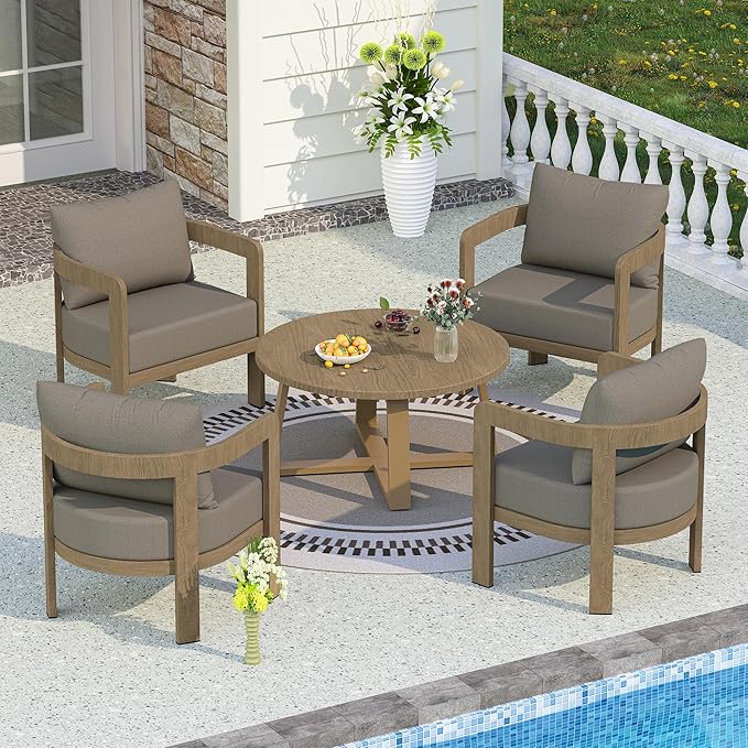Outdoor Patio Furniture Set, 5 Pieces Modern Metal Patio Conversation Set with 6" Thick Cushions, Outdoor Lounge Sofa 350lbs for Backyard Porch Balcony, Brown