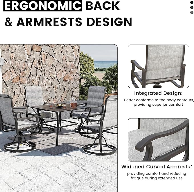 Patio Swivel Chairs Set of 2, Outdoor Dining Chairs with High Back, All-Weather Swivel Rocker Chair for Lawn, Porch or Garden
