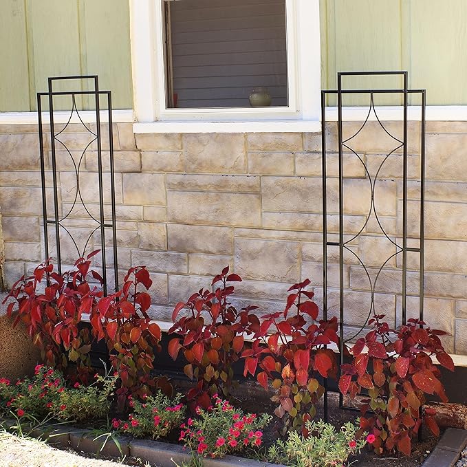 Sunnydaze 2-Piece Chic Diamonds Garden Trellis for Climbing Plants - Outdoor Decorative Metal Flower Trellis - 60-Inch Tall - Black