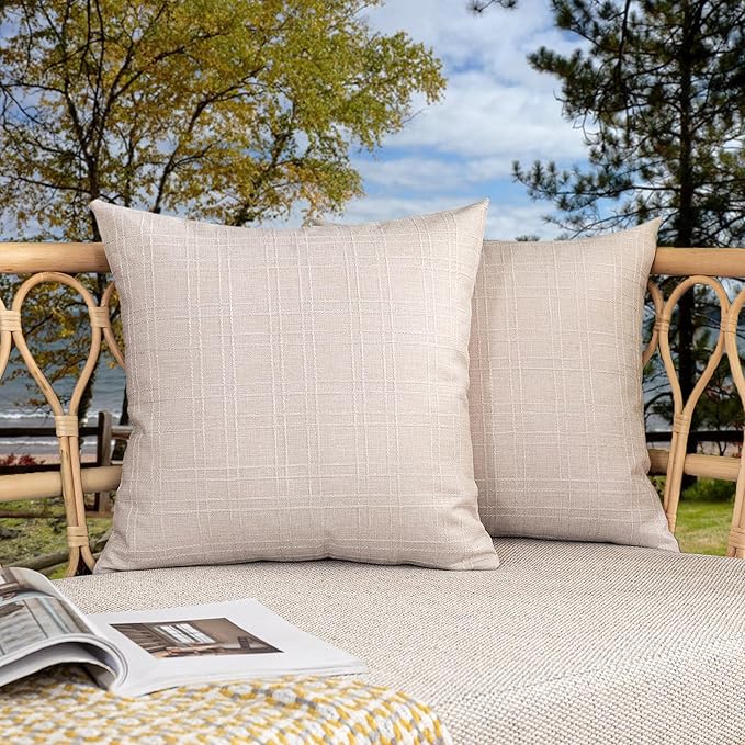 Kevin Textile Pack of 2 Decorative Outdoor Waterproof Pillow Covers Garden Cushion Sham Throw Pillowcase Shell for Patio Tent Couch 20x20 Inch Light Beige