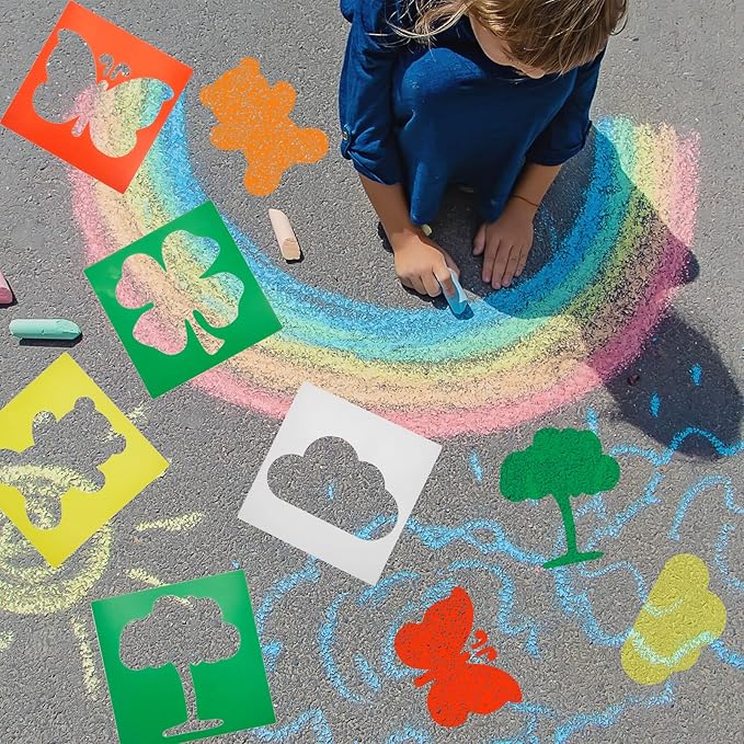 Epakh 24 Pieces Stencils for Kids 8 Inches Drawing Stencils Chalk Template Large Washable Geometric and Garden Themed Primary Shape Template for Kids Toddlers Preschooler(Primary Style)
