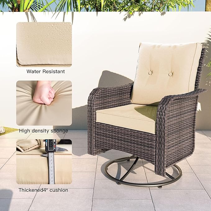 Kullavik 11PCS Outdoor Patio Furniture Set,PE Wicker Rattan Sectional Sofa Patio Conversation Sets with 43" 55000BTU Gas Propane Fire Pit Table,Swivel Rocking Chairs Set,Sand