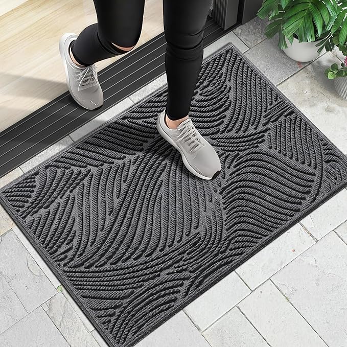 Yimobra Doormat Outdoor Entrance, Simple Stripes All-Weather Waterproof & Non-Slip Mat for Front Door, Heavy Duty Welcome Mat for Indoor, Garage, Patio-36x24, Dark Grey