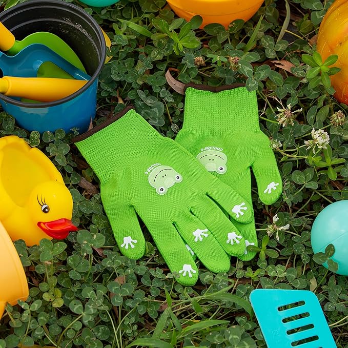 COOLJOB Medium Toddler Gardening Gloves for Little Boys Girls Ages 4-6, Breathable Kids Work Gloves with Grippy Animal Paw Dots for Children Yard Landscape, Brown Bear, 1 Pair