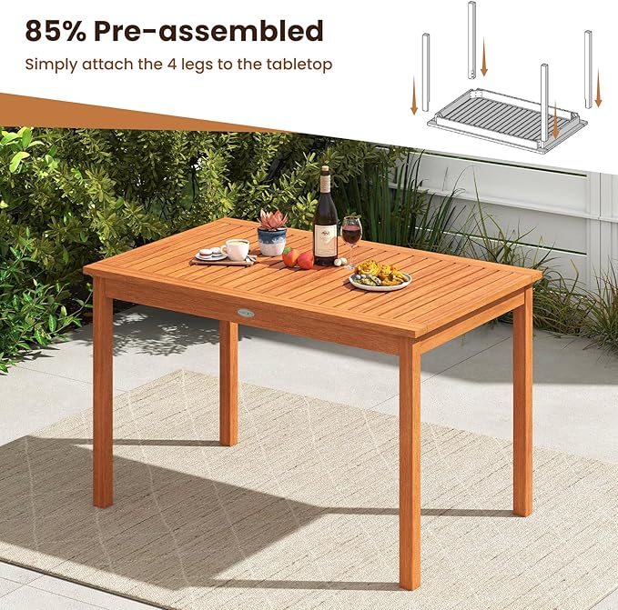Tangkula 5 Pieces Patio Wood Dining Set, Outdoor Rectangular Table and Chairs, Outside Furniture Set for Deck, Garden and Backyard