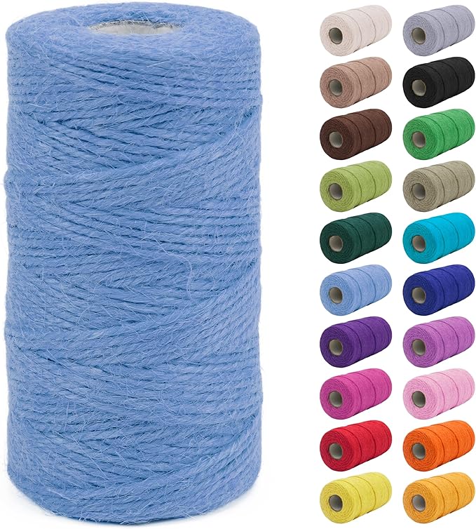 JeogYong 2mm Jute Twine String 328 Feet Natural Thick Garden Twine for Crafts, Hemp Twine for Outdoor, Gardening, Gift Wrapping, Plants, Packing Materials (Light Blue)