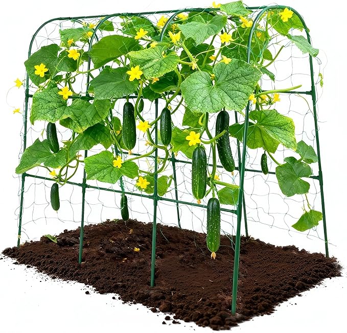 Cucumber Trellis for Raised Garden Bed,U-Shape Plant Support Metel Trellis for Climbing Plants Arch Trellis with Netting for Outdoor Cucumbers, Tomatoes, Vine Climbing Plant(47.2''X32''x47.2''(LxWxH))