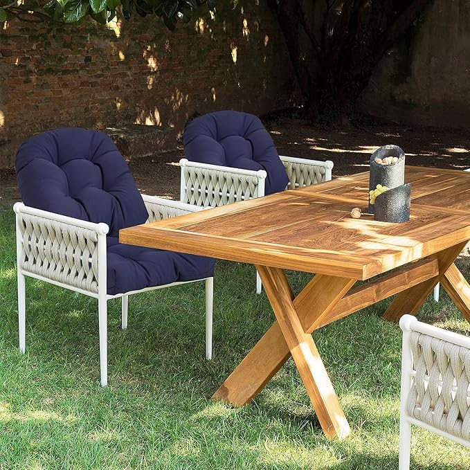 2 Pack Waterproof Outdoor Chair Cushions, Thick Tufted U-Shaped Seat Cushions with Adjustable Ties for Garden Chairs, Patio Furniture, 19x19x4.5 Inches