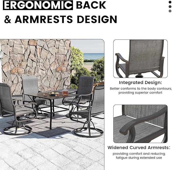 Patio Swivel Chairs Set of 6, Outdoor Dining Chairs with High Back, All-Weather Swivel Rocker Chair for Lawn, Porch or Garden (Dark Grey)