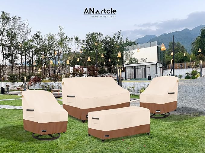 2-Seater Patio Loveseat Cover,60W x 34D x 30H Inches Outdoor Couch Cover,100% Waterproof Heavy Duty Patio Sofa Covers,Patio Furniture Covers,Beige&Brown