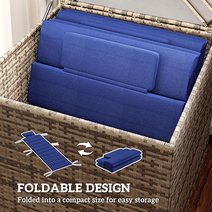 Outsunny Outdoor Lounge Chair Cushion Set of 2, 80" x 26" UPF50+ 230gsm Olefin and 25D High-Density Foam, Foldable Patio Chaise Lounge Cushion Set, Fade Resistant for Lawn Pool, Dark Blue