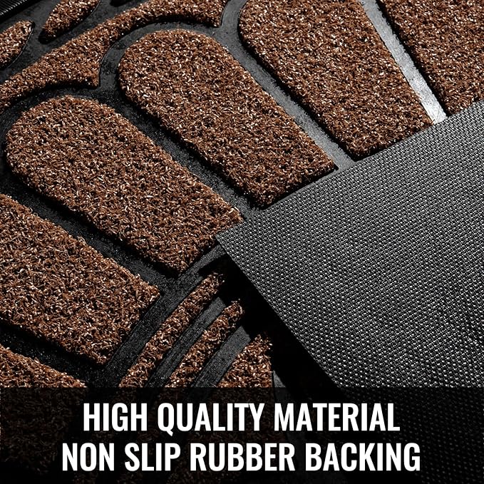 Mibao Front Door Mat Indoor Outdoor Entrance, Semicircular Entrance Mat, Half Round Waterproo Non-Slip Durable Rubber Door Mats, Low Profile Heavy Duty Doormat for Garage, Patio, 30" x 18", Coffee