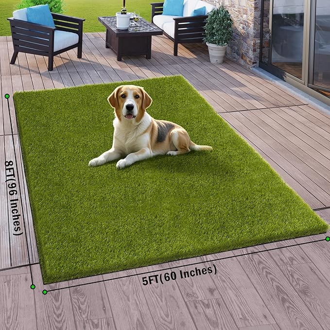 Artificial Grass Outdoor, 5x8 Ft Realistic Artificial Turf Grass Rug, Large Fake Grass for Dogs Indoor Outdoor Garden Lawn Landscape Patios Decoration