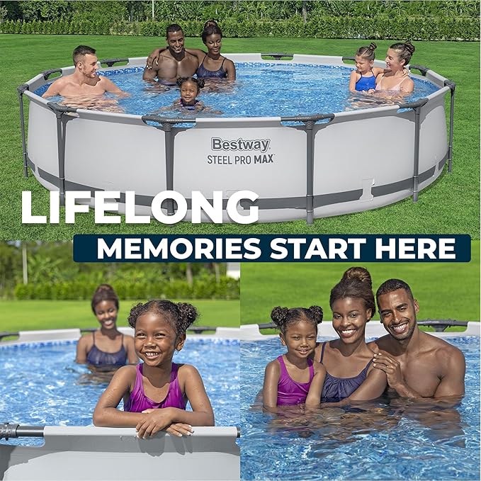 Bestway Steel Pro MAX 12' x 30" Above Ground Pool, Round Metal Frame Outdoor Swimming Pool Set with Filter Pump & Type III A/C Cartridge, Gray