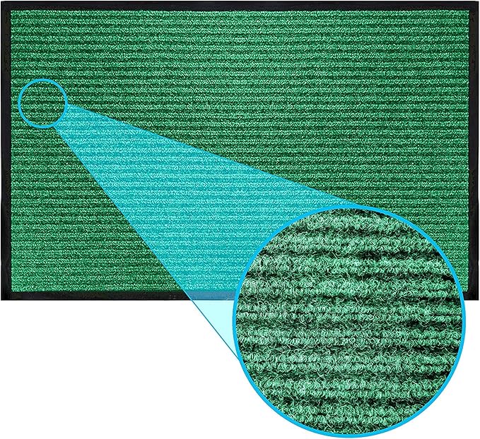 LuxUrux Heavy-Duty Rubber Door Mat - Indoor/Outdoor Use, Easy to Clean, Waterproof, Low-Profile Entry Mat - Ideal for Entry, Patio, Garage - Striped Green Design (23''x 35'')
