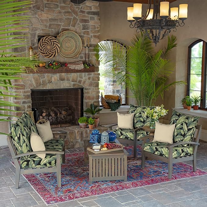 Arden Outdoor Foam Deep Seat Cushion Set, 24 in x 24 in, Weather-Proof, Rain-Proof, Fade Resistant Patio Cushion, Bottom and Back Cushion for Chair, Sofa, and Couch Onyx Cebu