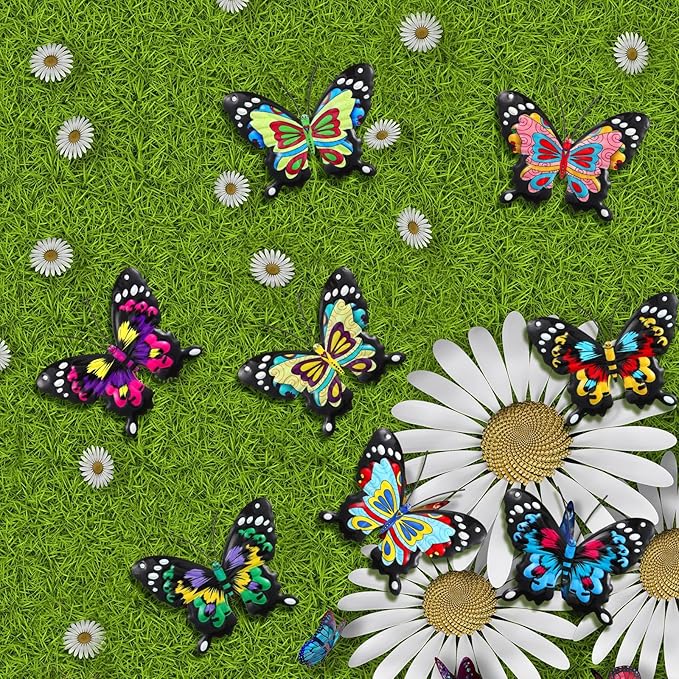 8 Pcs 3D Metal Butterfly Wall Decor 5. 12 x 6. 69 Inches Colorful Butterfly Hanging Wall Art for Garden Yard Living Room Bedroom Patio Balcony Outdoor Fence Decoration(Stylish Style)