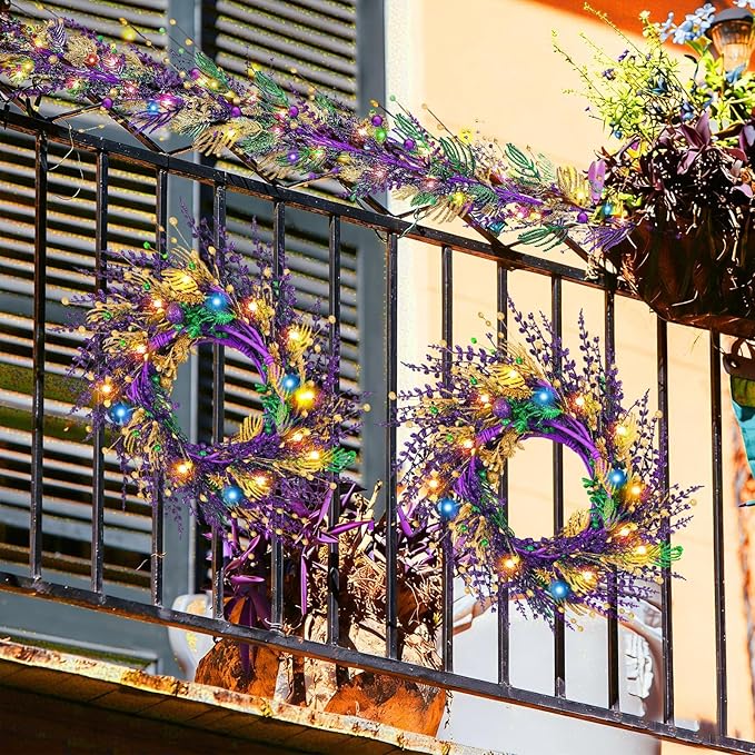 6 Ft Mardi Gras Purple Green Gold Glitter Vine Garland for Front Door Carnival Party Wreath Glitter Hanging Garland Mardi Gras Party Home Decor Garlands for Indoor Outdoor Mantle Staircase Railing