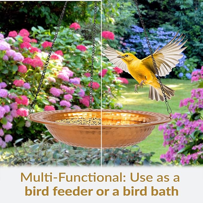 Sunnydaze Copper Bird Bath for Outdoors - Hanging Bird Bath for Outside - 12" Diameter
