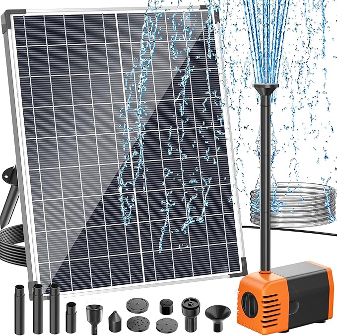 Antfraer 25W Solar Pond Pump, Solar Fountain Pump with 6.6FT Tubing & 16.5FT Cord for Garden Ponds, Fish Tanks Waterfalls & DIY Fountain Water Features