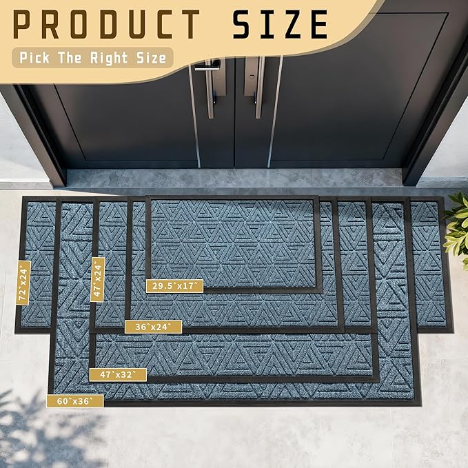 Yimobra Outdoor Mats for Front Door 29.5x17, Stops Mud & Dirt at Entrance, Fits Garage & Patio, All-Weather Waterproof Non Slip Outdoor Indoor Welcome Mat, Mix Blue