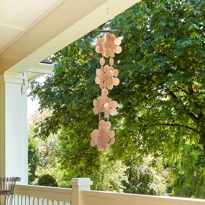 Woodstock Wind Chimes for Outside, Outdoor Decor, Garden and Patio Decor, Capiz Waterfall Wind Chime, 40'' Summer Marigold Wind Chimes (CWSM)