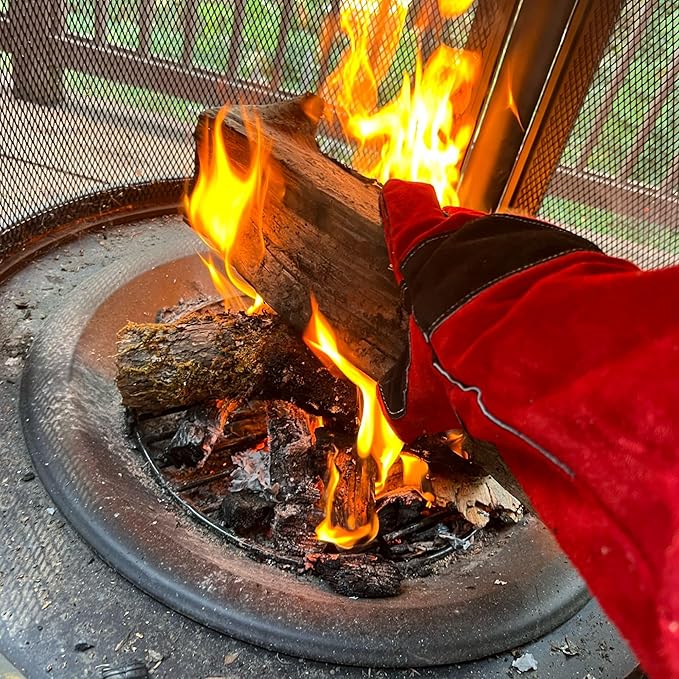Grill Armor Welding Gloves – 16-Inch EN407 Leather Forge, MIG & Stick Welding Gloves – 932°F Heat & Fire Resistant – Red