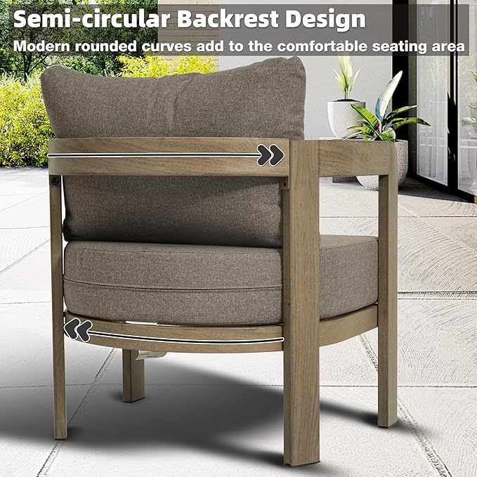 Outdoor Furniture Set, 2Pcs Patio Armchairs, Metal Modern Outside Furniture with 6'' Thick Cushions, Outdoor Conversation Set Balcony Chairs for Backyard, Porch,Deck,Brown