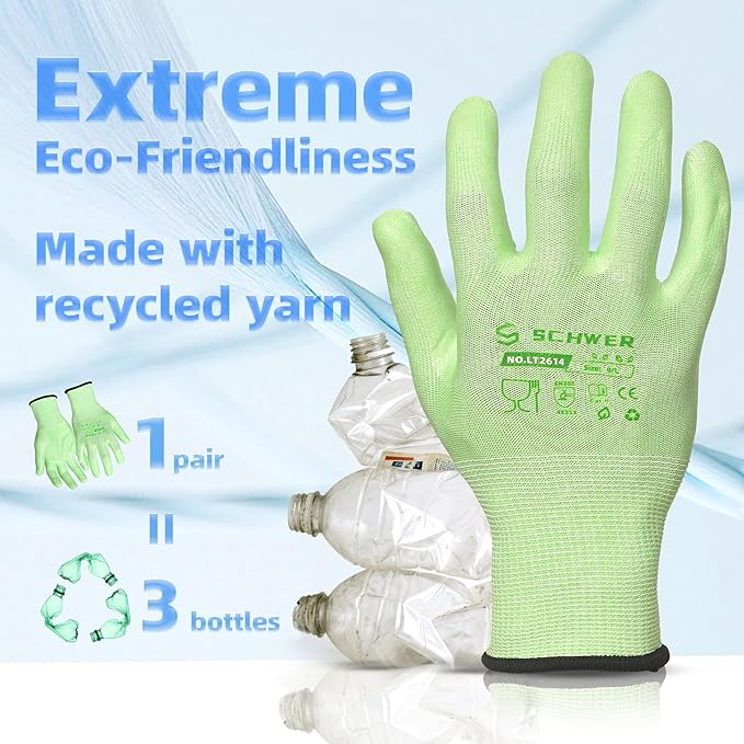 Schwer 6 Pairs Gardening Gloves, Water-based PU Coating, Ultimate Environmental Safety, Comfortable and Breathable Garden Gloves for Men and Women, Working Gloves for DIY, Outdoor Activities, XXL