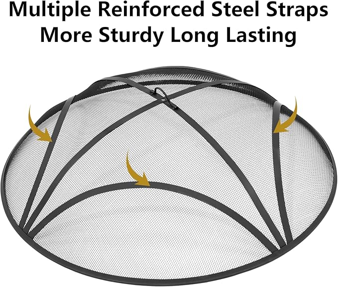 WeCooper 36In Reinforced Steel Round Fire Pit Screen Cover,Outdoor Patio FirePit Spark Screens,Heavy Duty Steel Mesh Fire Pit Ember Lid with Handle