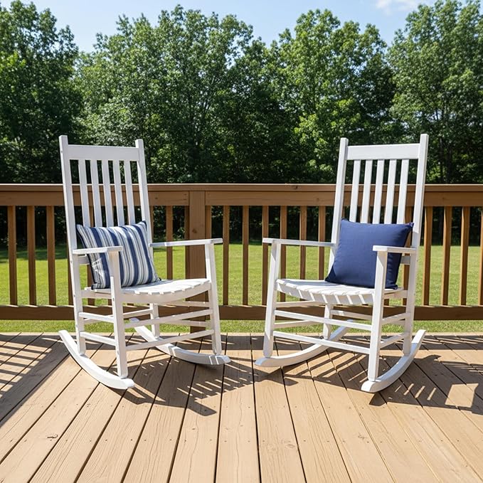 Shine Company Vermont Rocking Chairs, Outdoor Front Porch Rocker Set of 2, White
