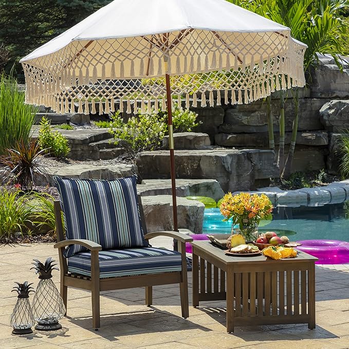 Arden Outdoor Foam Deep Seat Cushion Set, 24 in x 24 in, Weather-Proof, Rain-Proof, Fade Resistant Patio Cushion, Bottom and Back Cushion for Chair, Sofa, and Couch Sapphire Aurora Blue Stripe