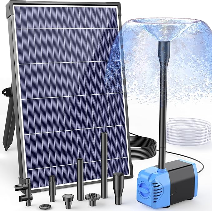 POPOSOAP Solar Water Pump, 12W Solar Fountain Pump 160GPH Flow Adjustable Solar Powered Water Pump with Dry-Run Protection for Fish Pond, Wildlife Garden, Ponds, Waterfall, Hydroponics