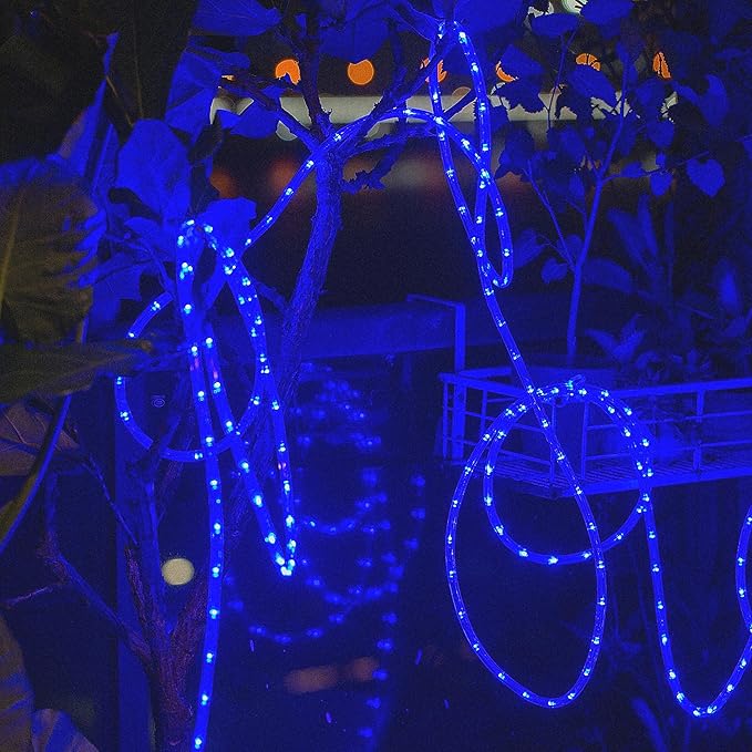 Waterproof LED Rope Lights, Connectable & Flexible with 8 Modes, Outdoor Lighting for Deck, Garden, Pool, Patio & Christmas Decor (Blue, 50ft)