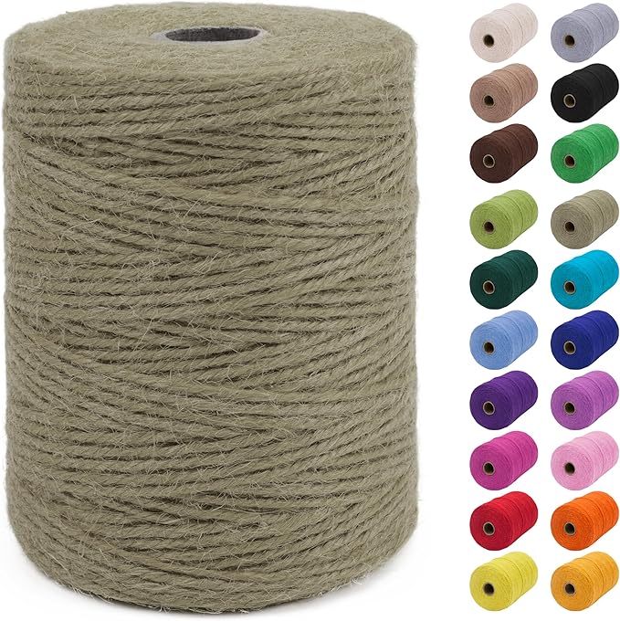 JeogYong 2mm Jute Twine String 656 Feet Natural Thick Garden Hemp Twine for Crafts, Outdoor, Gardening, Gift Wrapping, Plants, Packing Materials (Army Green)