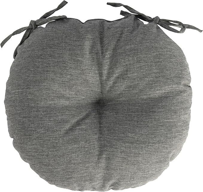 Magpie Fabrics Outdoor 15"x15"x4" Round Bistro Seat Cushions with Ties Set of 2, Tufted Waterproof Patio Floor Chair Pads for Home Garden Balcony Kitchen Office Porch, Heather Grey