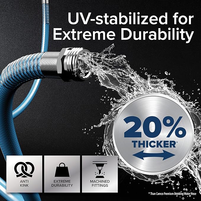 Camco TastePURE 50-Foot Premium Drinking Water Hose | Features a Heavy-Duty Reinforced PVC Construction, Machined Fittings with Strain Relief Ends, and has a 5/8-Inch Inside Diameter (21009)