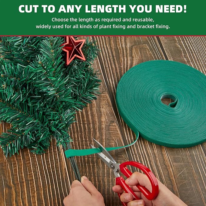 Garland Ties -Adjustable Christmas Decoration Ties for Lights, Stairs, Banister, Tree &Wreaths|Durable &Easy to Use|50ft Roll Cut to Custom Length|Holiday Décor Hanger for DIY Decorating|Green