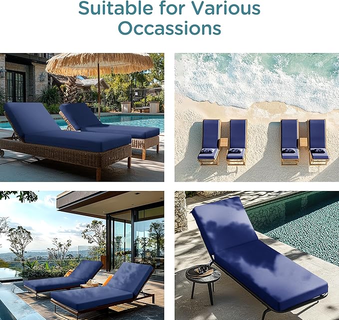 Codi Chaise Lounge Cushions Outdoor, Pool Lounges Chair Cushion Set, Waterproof for Patio Furniture, 80 x 26 x 3.5 Inch 1PK Navy