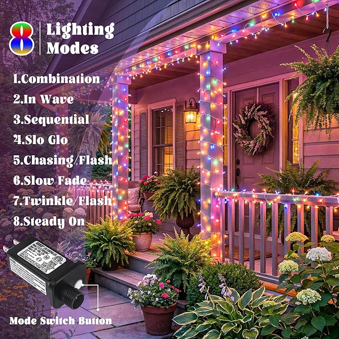 165FT 500 LED Outdoor String Lights, Connectable Christmas Lights Indoor Waterproof with 8 Modes, Plug in Twinkle Fairy Lights Clear Wire for Easter Bedroom Wedding Patio Party Decorations, Multicolor