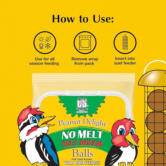 C&S Peanut Delight No Melt Dough Balls for Wild Birds Including Woodpeckers and Blue Jays, Pack of 4