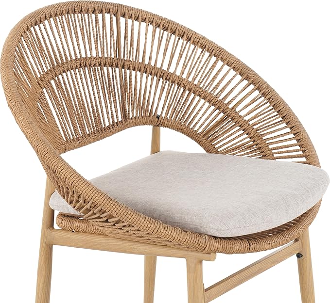 Christopher Knight Home Cyril Papasan Chair Set of 2, Patio Wicker Dining Chair, Patio Furniture Set, Comfy Reading Single Sofa with Cushion, Light Brown+Beige