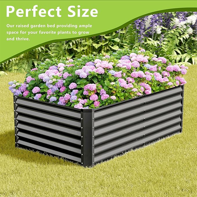 4x2x2FT Galvanized Raised Garden Bed Kit, Galvanized Planter Raised Garden Boxes Outdoor, Large Metal Raised Garden Beds for Vegetables-Grey