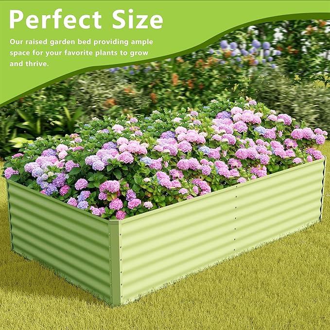 8x4x2FT Galvanized Raised Garden Bed Kit, Galvanized Planter Raised Garden Boxes Outdoor, Large Metal Raised Garden Beds for Vegetables-Green