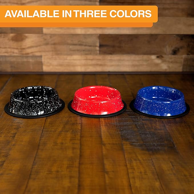 Neater Pet Brands - Outdoor Camping Style Pet Bowl - Enamel Ware Blue Black Granite Colors - Dog Cat No Tip Skid Bowls (16 oz, Red)