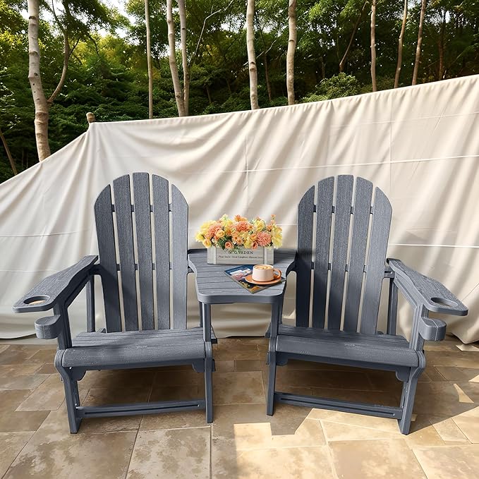 HDPE Adirondack Chairs Set of 2, All-Weather Patio Chairs,Wooden Textured Lawn Chair for Garden,Poolside, Backyard, Deck, Fire Pit,Grey